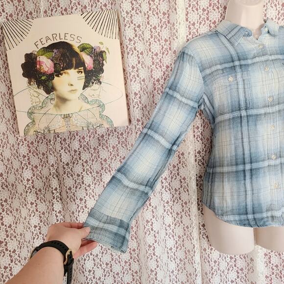 SHIRT Nwt Joe's jeans raelee blue white plaid button down shirt Size small - Picture 2 of 7